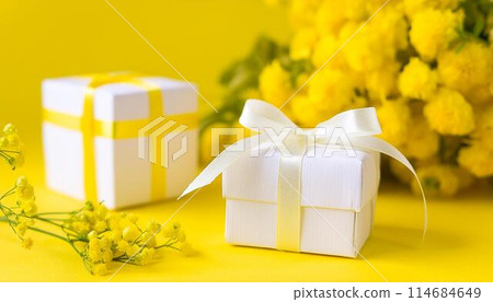 Mimosa and marigold bouquet and gift Mimosa and marigold bouquet and gift 114684649