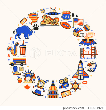 Travel USA Border Frame with America Icons Travel USA Border Frame with America Icons 114684921
