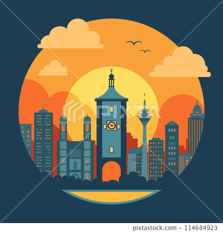 Travel Germany Icon with Rothenburg Clock Tower 114684923