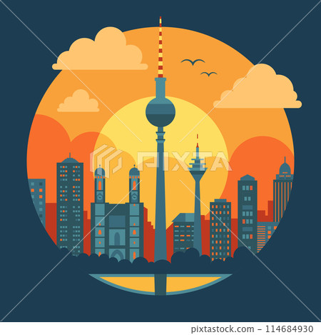 Berlin City Skyline Travel Round Icon 114684930
