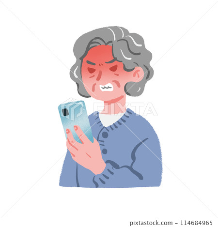 Grandma looking at her smartphone and getting angry Grandma looking at her smartphone and getting angry 114684965