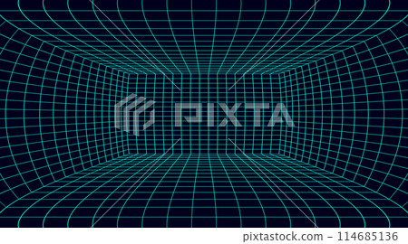 3D wireframe blue grid room 114685136