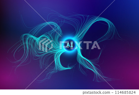 Neural network abstract digital background. Technology background, data science. Artificial intelligence background. Generative ai with data flow lines. 114685824