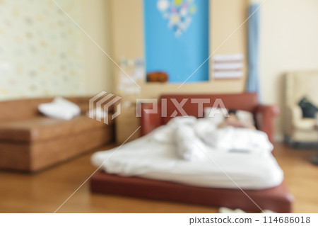 hospital room interior abstract blur for background 114686018