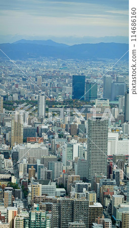 Osaka, Tennoji Station, looking northeast (Osaka Castle, Kyobashi) vertical composition 1621 114686160
