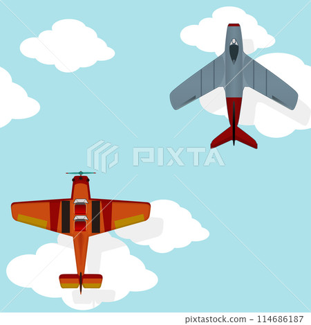 Cartoon orange and gray plane seamless pattern. Vector illustration graphic design 114686187