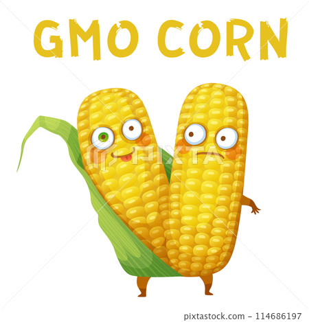 GMO Corn Vegetable Illustration. Cartoon Vector Funny Corn Character Icon Isolated on White Background 114686197