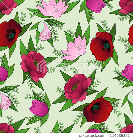 Poppy flowers seamless vector pattern Poppy flowers seamless vector pattern 114686221