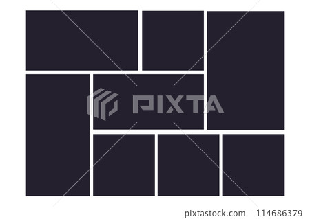 Photo grid collage frames template, moodboad layout, mosaic border, scrapbook set isolated on background. Presentation display mockup. Photo grid collage frames template, moodboad layout, mosaic border, scrapbook set isolated on background. Presentation display mockup. 114686379