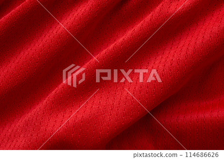 Red sports clothing fabric football shirt jersey texture background Red sports clothing fabric football shirt jersey texture background 114686626