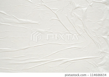 White blank crumpled and creased paper poster texture background 114686634