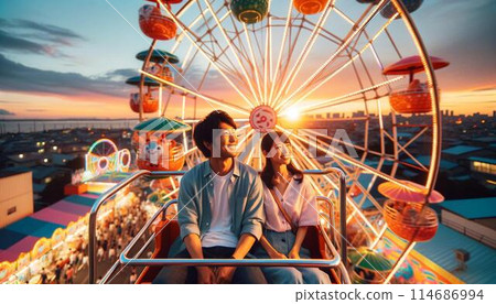 一對夫婦在遊樂園裡玩 114686994