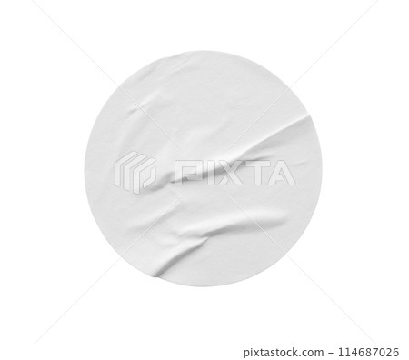 Blank white round paper sticker label isolated on white background Blank white round paper sticker label isolated on white background 114687026