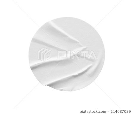 Blank white round paper sticker label isolated on white background 114687029