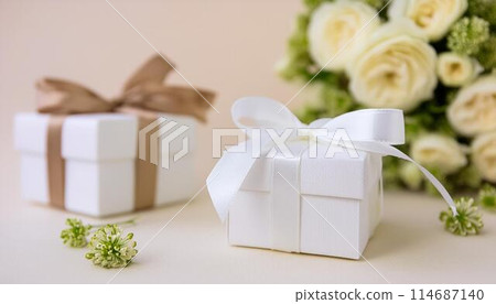 Elegant white rose bouquet and gift 114687140