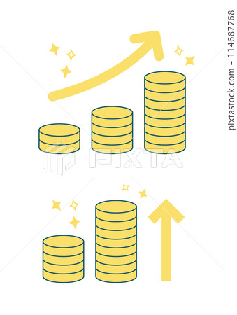Coins piling up in an upward trend _ illustration of money increasing 114687768