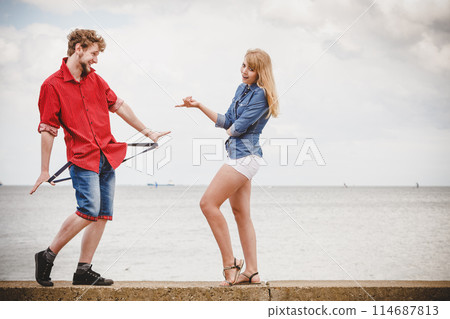 couple in love playing flirting outdoor couple in love playing flirting outdoor 114687813