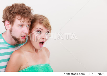 wide eyed couple surprised expression open mouth wide eyed couple surprised expression open mouth 114687878