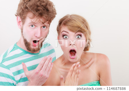 wide eyed couple surprised expression open mouth wide eyed couple surprised expression open mouth 114687886