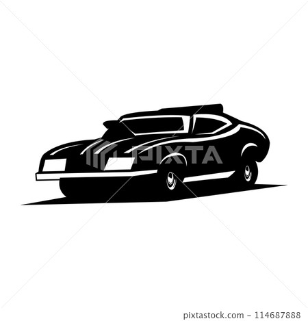 1973 Ford car silhouette isolated on white background seen from the side. Best for logos, badges, emblems and the old challenger car industry. 1973 Ford car silhouette isolated on white background seen from the side. Best for logos, badges, emblems and the old challenger car industry. 114687888