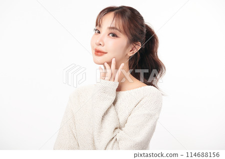 Beautiful young asian woman with clean fresh skin on white background, Face care, Facial treatment, Cosmetology, beauty and spa, Asian women portrait. Beautiful young asian woman with clean fresh skin on white background, Face care, Facial treatment, Cosmetology, beauty and spa, Asian women portrait. 114688156