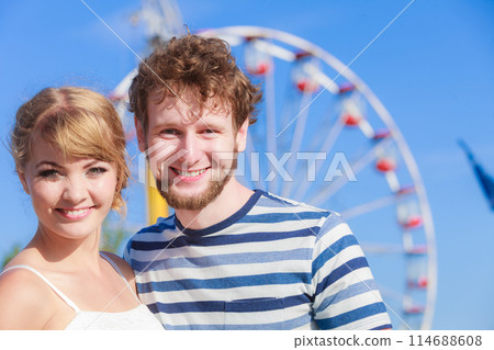 tourists loving couple outdoor in amusement park 114688608