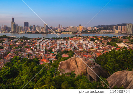 View over Xiamen from Mount Lit kong giam in gulangyu island, Fujian, China 114688794