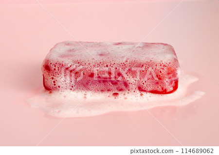 Red Soap Bar Isolated, Body Care Cosmetic, Fruit Soapy Detergent, Solid Shampoo, Glycerin Soap Red Soap Bar Isolated, Body Care Cosmetic, Fruit Soapy Detergent, Solid Shampoo, Glycerin Soap 114689062