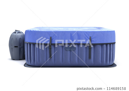 covered Blue Portable Outdoor with filter Pool 3d render on white covered Blue Portable Outdoor with filter Pool 3d render on white 114689158
