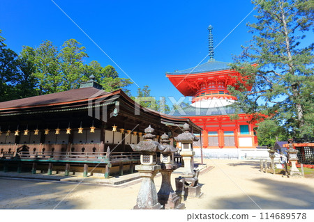 [和歌山縣]晴天時高野山團上伽藍的根本大東和禦榮堂 114689578