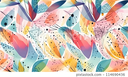 Seamless pattern of flowers with pink blue and orange background. Pink flowers background. illustration of watercolor textured abstract art textile flower design 114690436