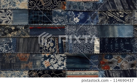 patchwork style floral, stripe, lace, damask, tribal fabric abstract collage vintage seamless pattern 114690437