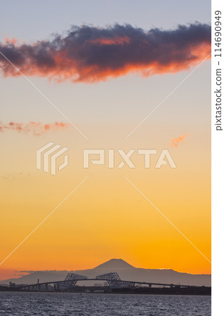 Evening view of Mt. Fuji and the Gate Bridge from Maihama Evening view of Mt. Fuji and the Gate Bridge from Maihama 114690949