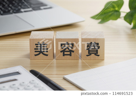 A building block with the words "beauty expenses" written on it 114691523