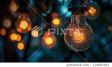 Vintage bulbs glowing in the dark. 114692862