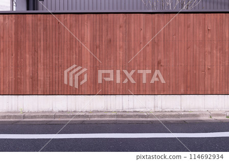 street wall background ,Industrial background, empty grunge urban street with warehouse brick wall 114692934