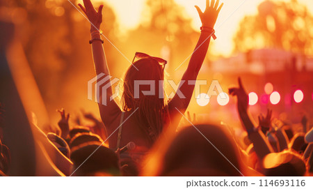a person sitting atop someones shoulders, their hands reaching for the sky at a summer music festival a person sitting atop someones shoulders, their hands reaching for the sky at a summer music festival 114693116