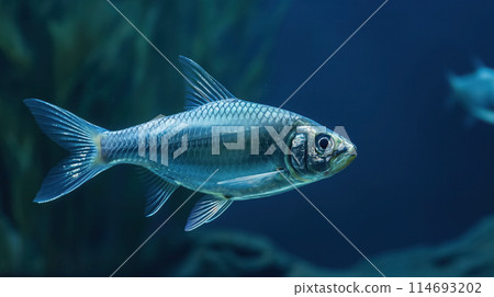 Silver fish swimming in blue water. 114693202