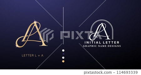 LA elegant monogram letter logo design. luxury gold letters with silver color isolated backgrounds for company and business, branding ads campaigns, letterpress, embroidery, cover invitations envelope 114693339