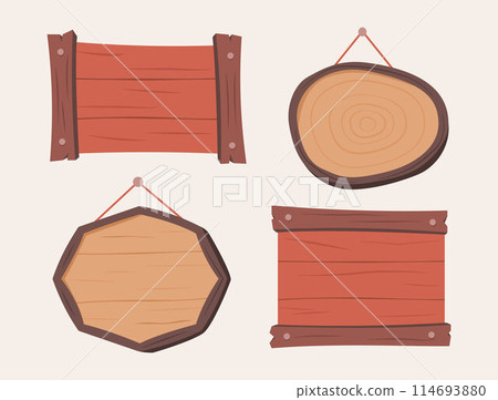 Set of Blank Hanging Wood Signboards for Copy Space Concept Clip Art Set of Blank Hanging Wood Signboards for Copy Space Concept Clip Art 114693880