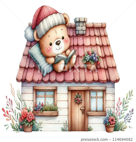 Bear sleeping on the roof of the house 114694082