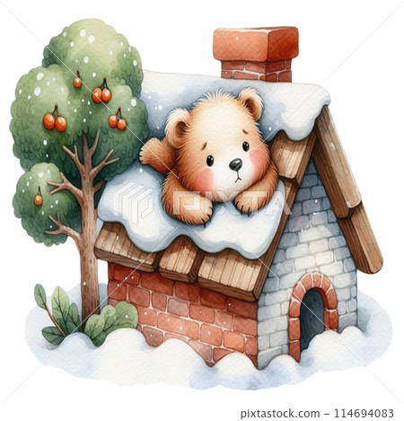 Bear sleeping on the roof of the house 114694083