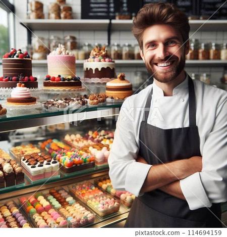 Foreigner working at a cake shop Foreigner working at a cake shop 114694159