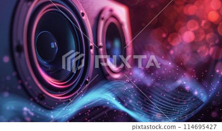 Pair of Speakers on Purple Background 114695427