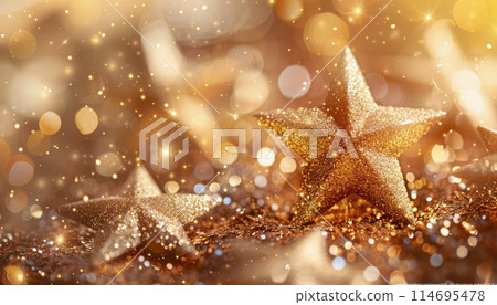 Golden Stars on a Black Background With Bokeh - Christmas 114695478