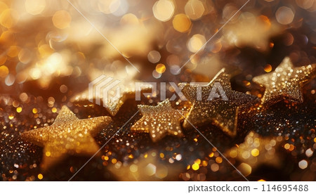 Golden Stars on a Black Background With Bokeh - Christmas 114695488