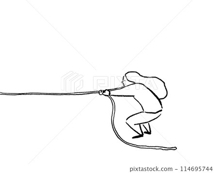 Woman pulling a rope, line drawing 114695744