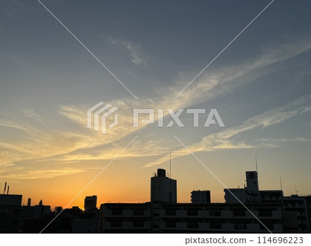 剪影都市風景和黃昏天空 114696223