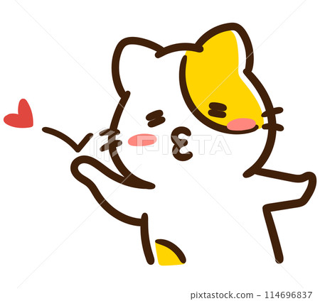 一個可愛的貓角色飛吻的滑稽插圖 114696837
