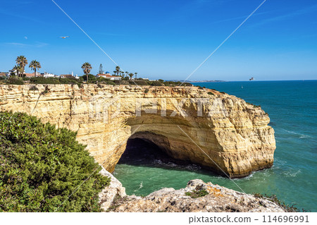 Portuguese coast in Benagil, Algarve, Portugal. Praia do Carvalho. Seven Hangging Valleys Trail. 114696991